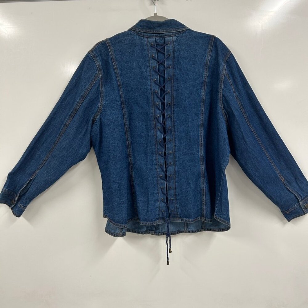 Barn Chore Utility Glee 2X Denim Jacket Y2K Statement Corset LaceUp Back Western